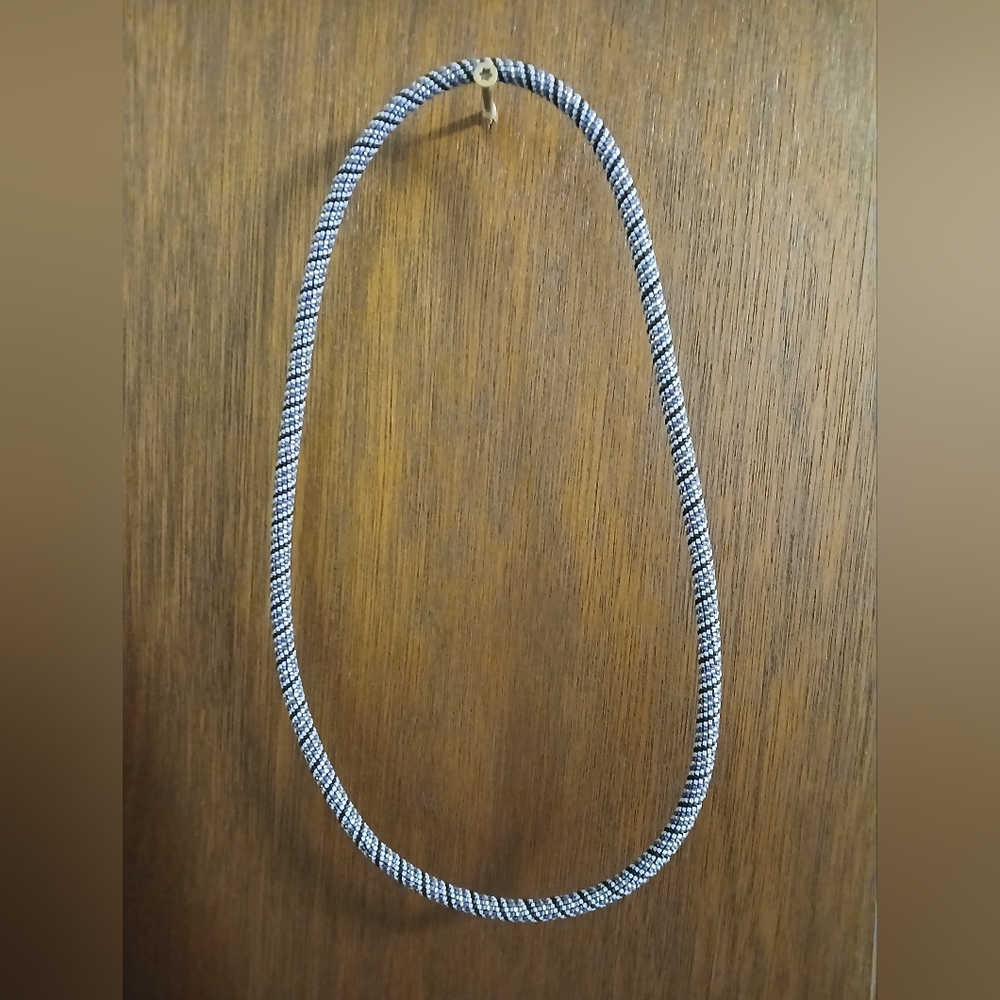 Elegant Black, Silver, Matte Gray, And Purple Necklace